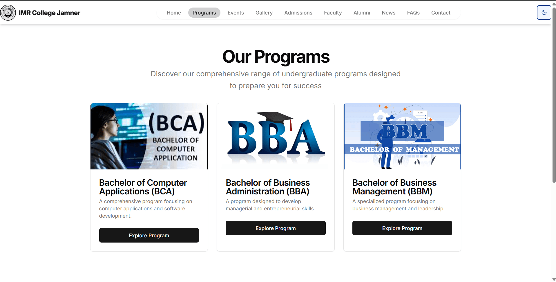 College Website screenshot 2